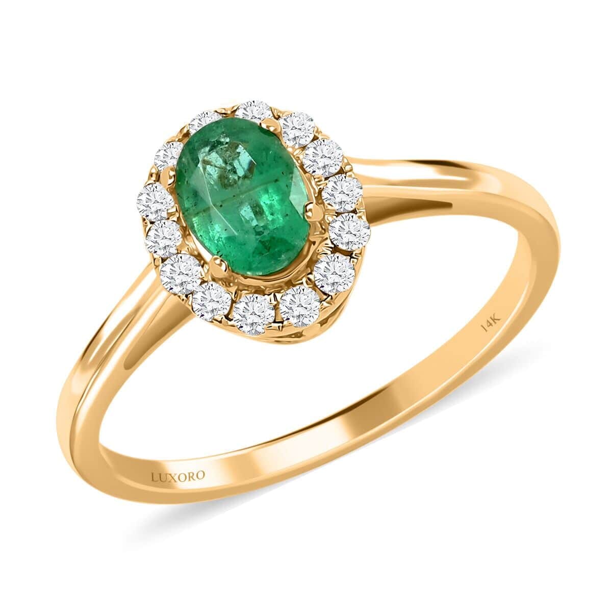 Certified Luxoro 14K Yellow Gold AAA Kagem Zambian Emerald and G-H I2 Diamond Ring (Size 10.0) 1.05 ctw image number 0