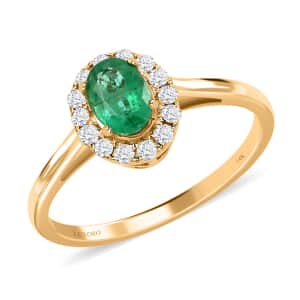 Certified Luxoro 14K Yellow Gold AAA Kagem Zambian Emerald and G-H I2 Diamond Ring (Size 10.0) 1.05 ctw