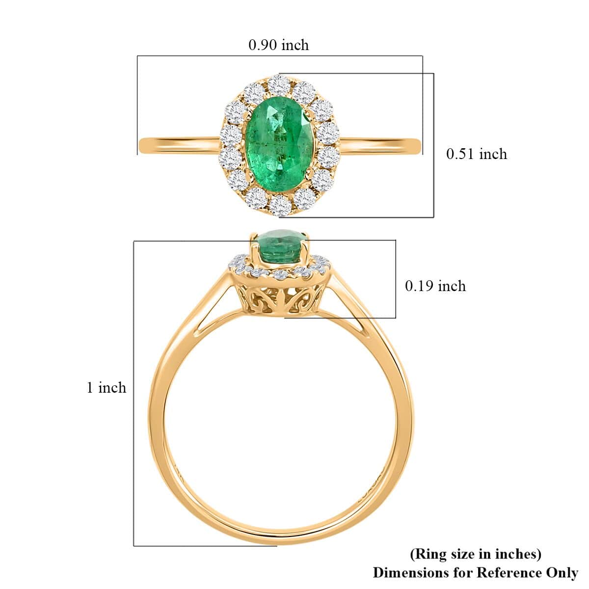 Certified & Appraised Luxoro 14K Yellow Gold AAA Kagem Zambian Emerald and G-H I2 Diamond Ring (Size 6.0) 1.05 ctw image number 5