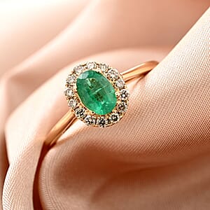 Certified & Appraised Luxoro AAA Kagem Zambian Emerald and G-H I2 Diamond 1.05 ctw Ring in 14K Yellow Gold (Size 9.0)