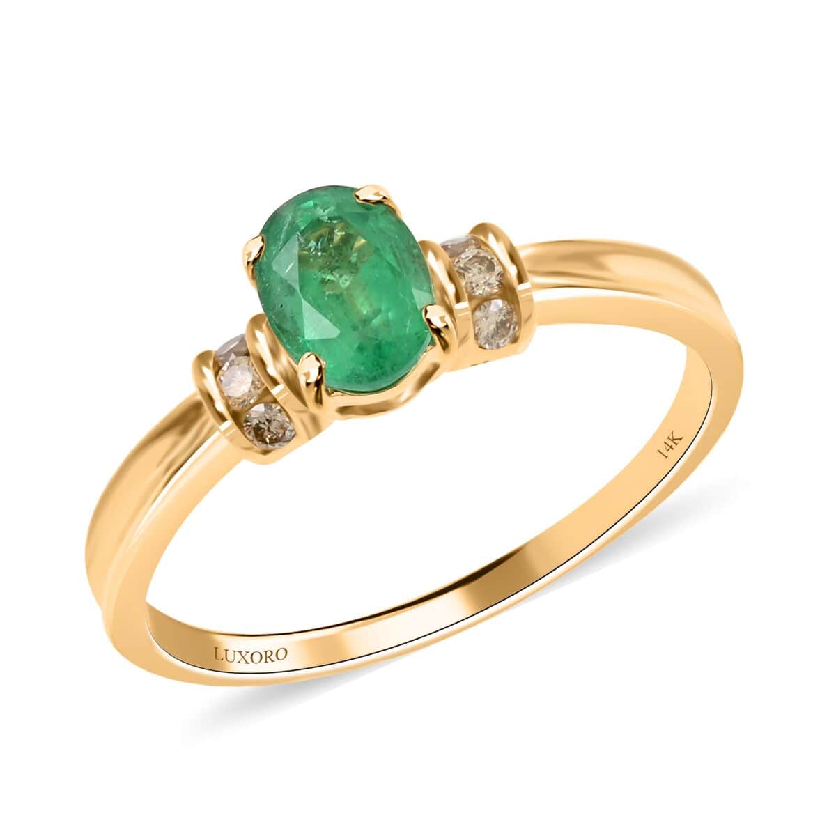 Certified Luxoro 14K Yellow Gold AAA Kagem Zambian Emerald and G-H I2 Diamond Ring (Size 10.0) 1.00 ctw image number 0