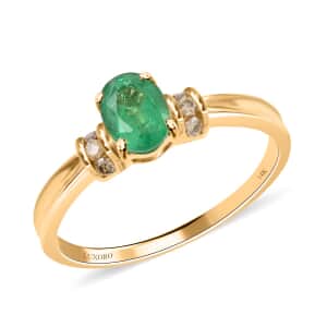 Certified Luxoro 14K Yellow Gold AAA Kagem Zambian Emerald and G-H I2 Diamond Ring (Size 10.0) 1.00 ctw
