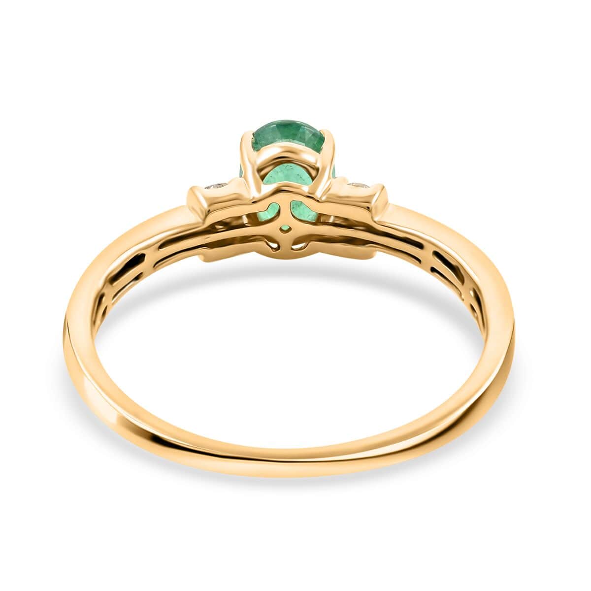 Certified Luxoro 14K Yellow Gold AAA Kagem Zambian Emerald and G-H I2 Diamond Ring (Size 10.0) 1.00 ctw image number 4