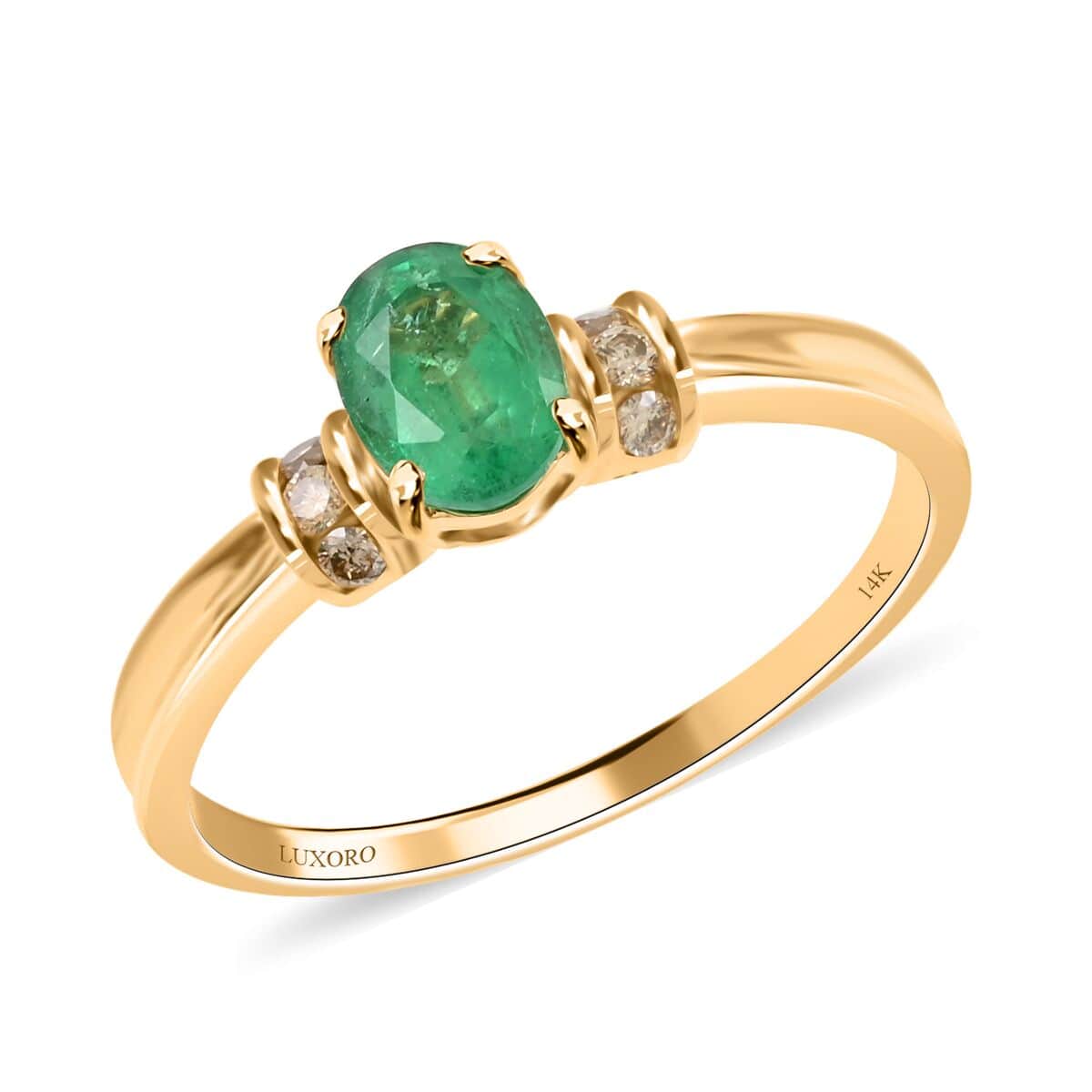 Certified & Appraised Luxoro AAA Kagem Zambian Emerald and G-H I2 Diamond 1.00 ctw Ring in 14K Yellow Gold (Size 6.0) image number 0