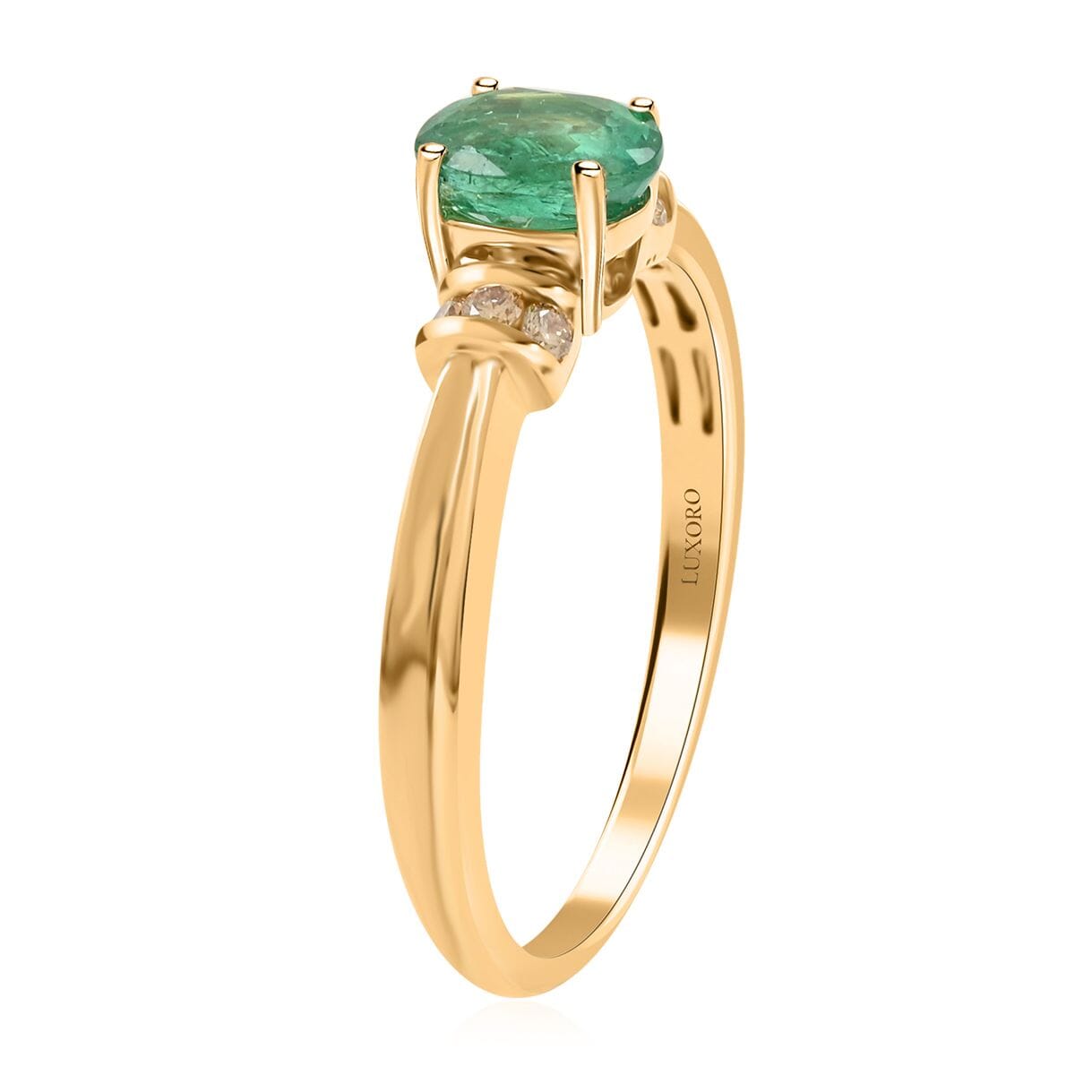 Certified & Appraised Luxoro AAA Kagem Zambian Emerald and G-H I2 Diamond 1.00 ctw Ring in 14K Yellow Gold (Size 8.0) image number 3