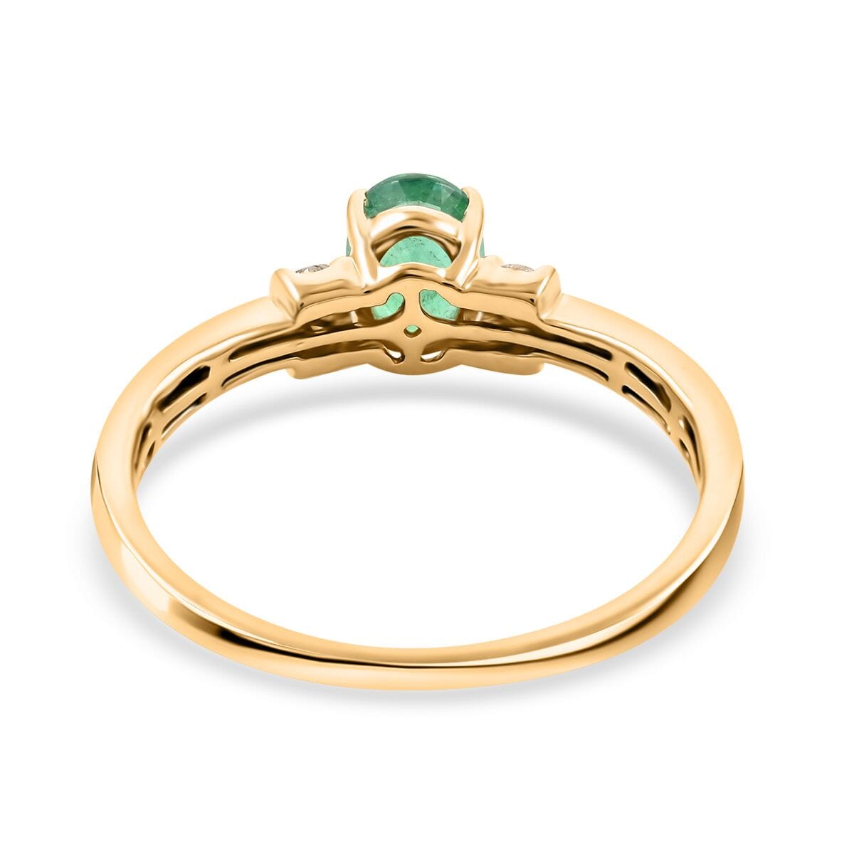Certified & Appraised Luxoro AAA Kagem Zambian Emerald and G-H I2 Diamond 1.00 ctw Ring in 14K Yellow Gold (Size 8.0) image number 4