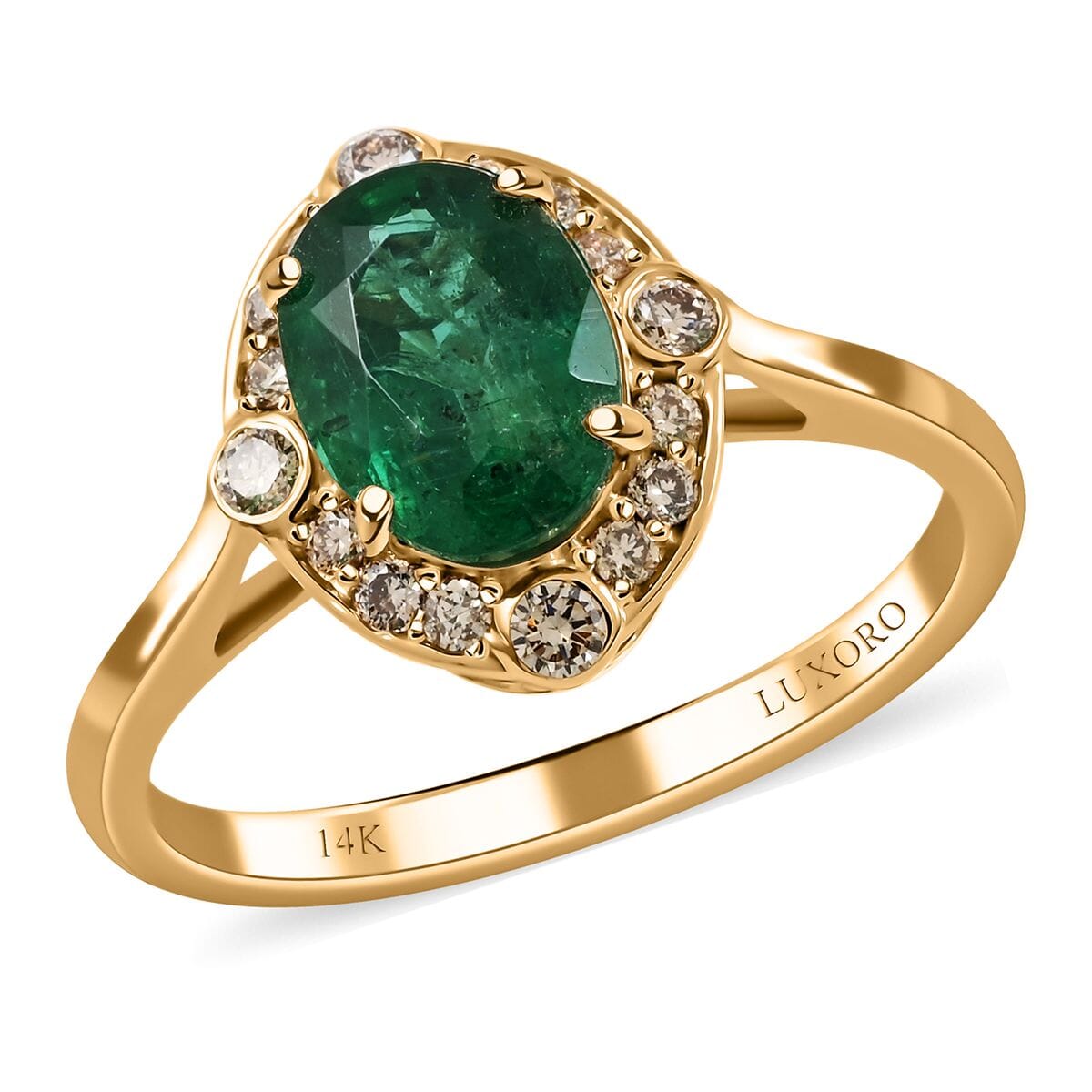 Certified Luxoro 14K Yellow Gold AAA Kagem Zambian Emerald and G-H I2 Diamond Ring 1.35 ctw (Del. in 3-5 Days) image number 0