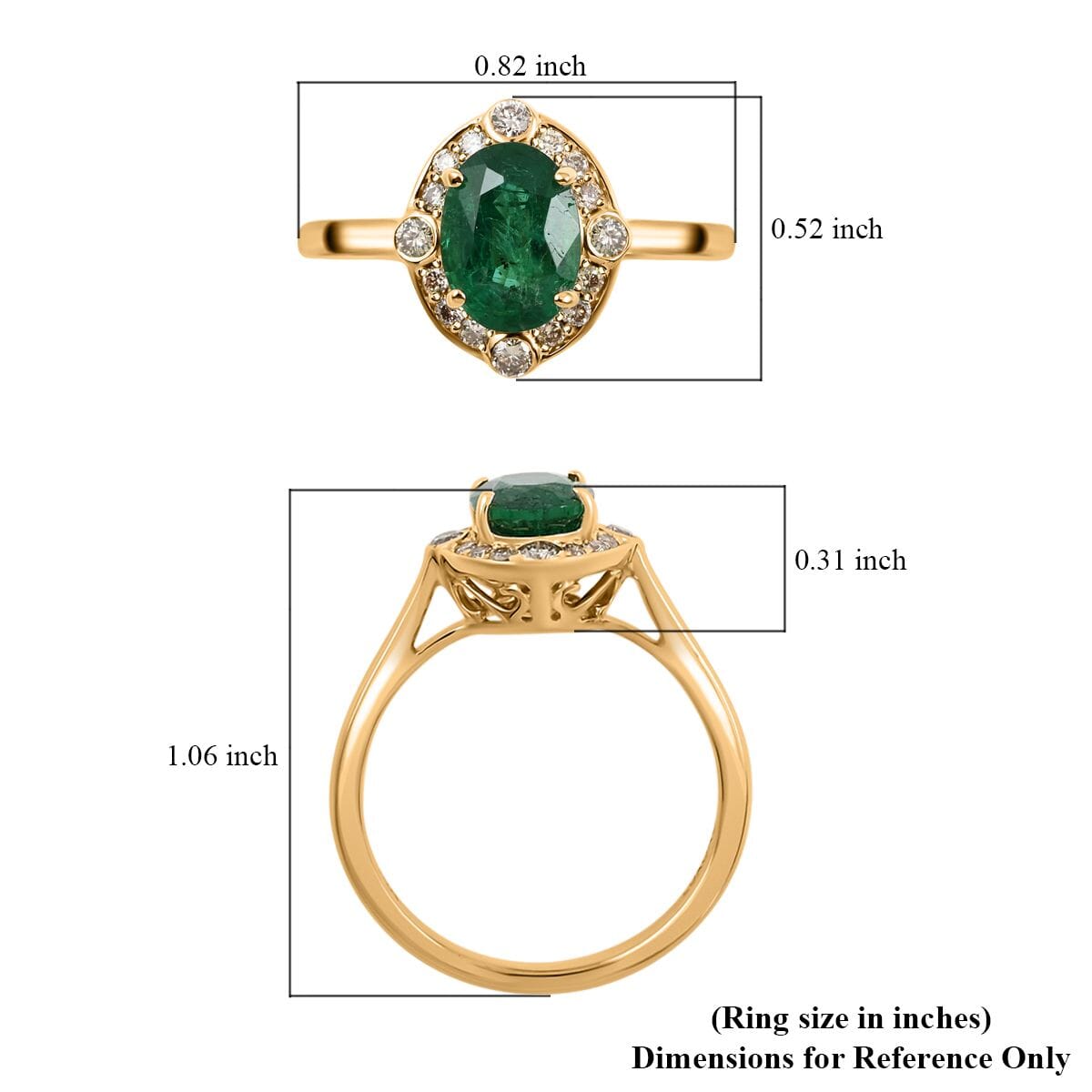 Certified Luxoro 14K Yellow Gold AAA Kagem Zambian Emerald and G-H I2 Diamond Ring 1.35 ctw (Del. in 3-5 Days) image number 2