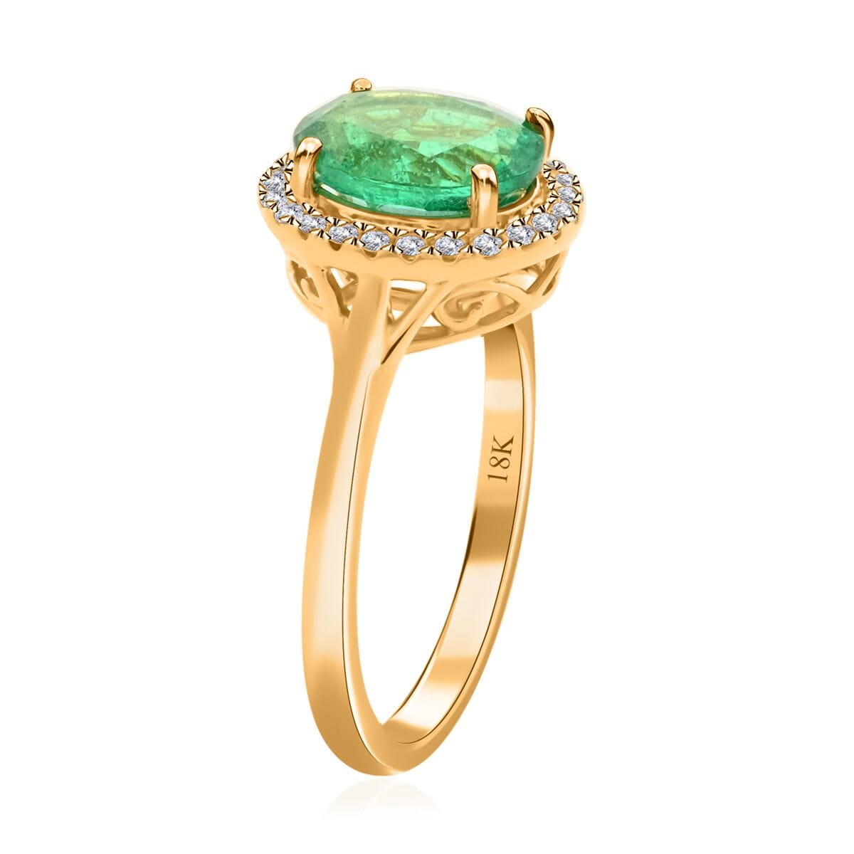 Certified & Appraised Iliana 18K Yellow Gold AAA Kagem Zambian Emerald and G-H SI Diamond Ring (Size 7.0) 2.00 ctw image number 3
