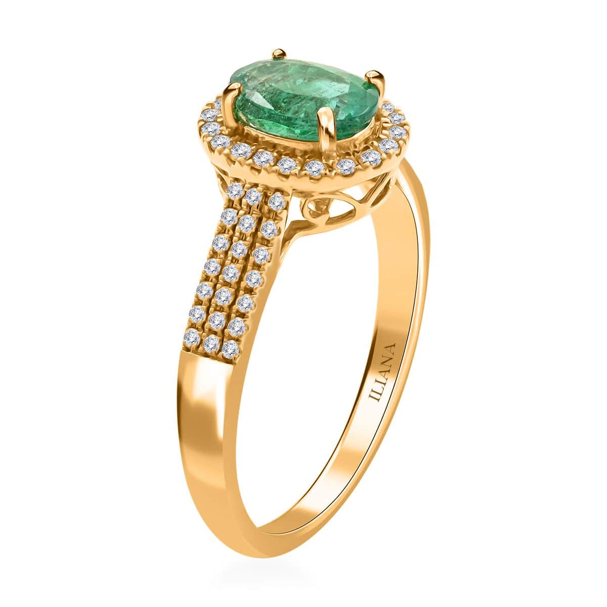 Certified and Appraised Iliana 18K Yellow Gold AAA Kagem Zambian Emerald and G-H SI Diamond Halo Ring (Size 7.0) 2.85 ctw image number 3