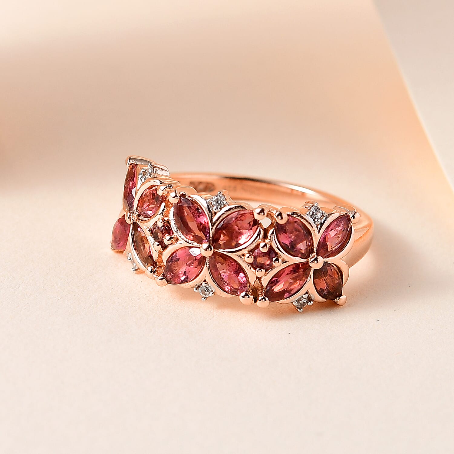Premium Morro Redondo Pink Tourmaline and White Zircon Ring in Vermeil Rose Gold Over Sterling Silver (Size 10.0) 1.65 ctw