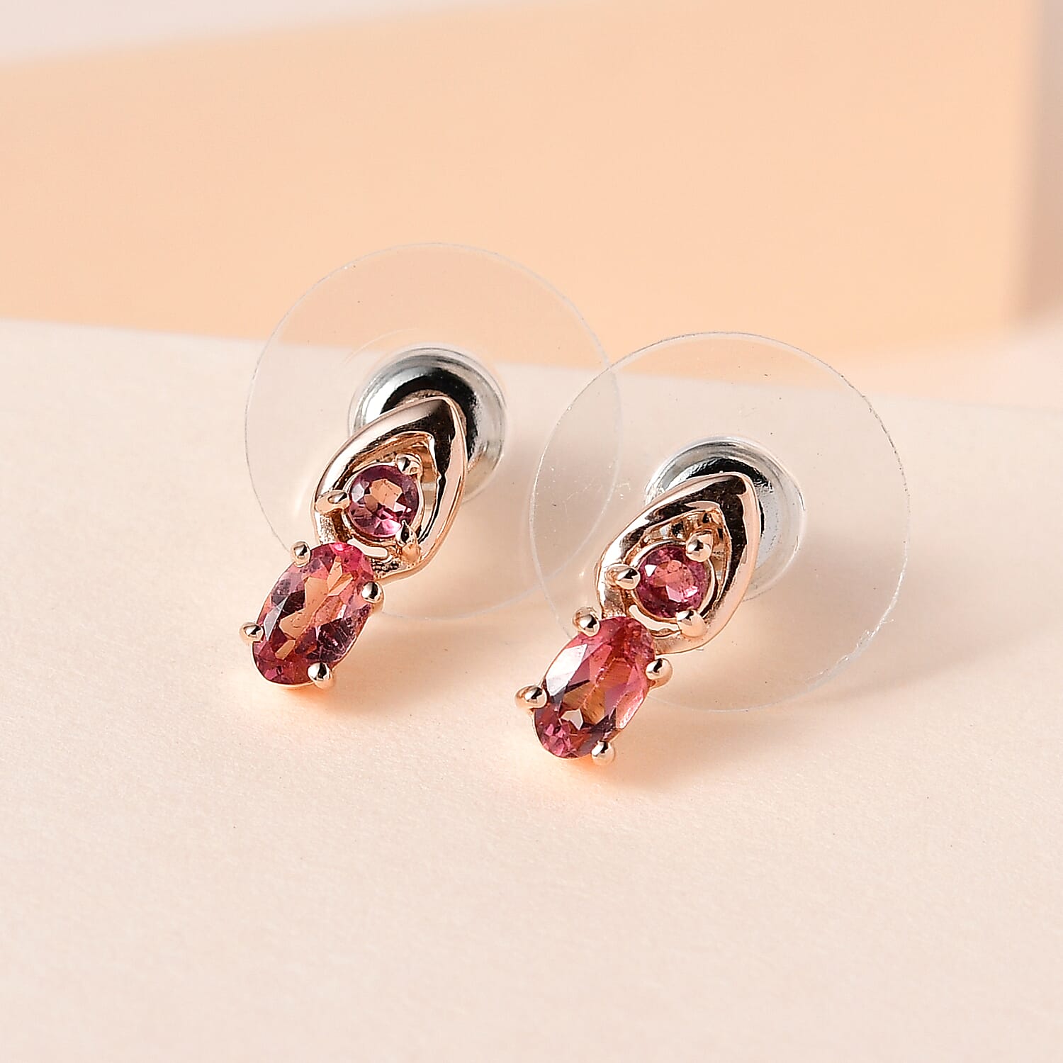 Premium Morro Redondo Pink Tourmaline Stud Earrings in Vermeil Rose Gold Over Sterling Silver 0.50 ctw