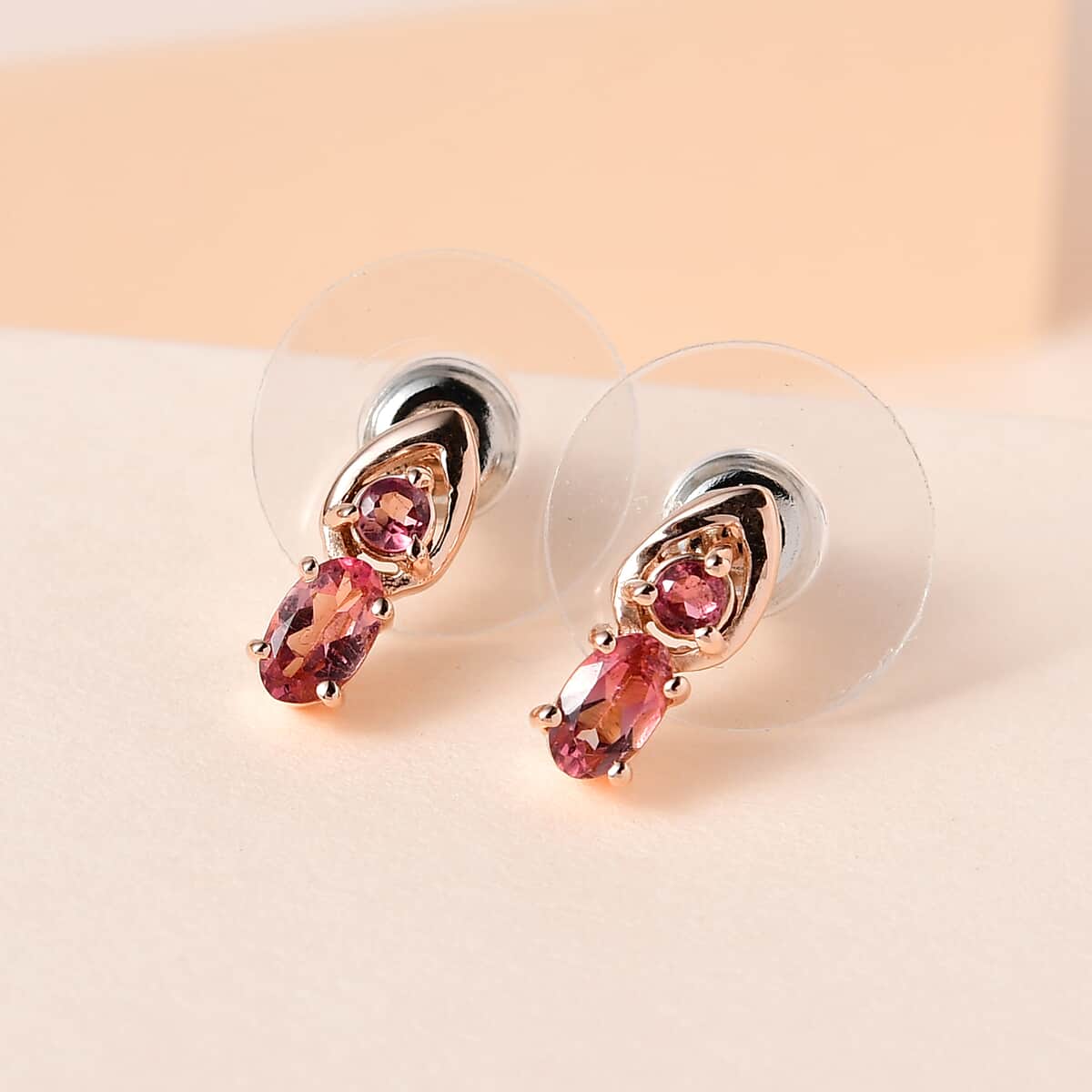 Premium Morro Redondo Pink Tourmaline Stud Earrings in Vermeil Rose Gold Over Sterling Silver 0.50 ctw image number 1