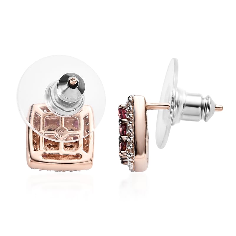 Premium Morro Redondo Pink Tourmaline and White Zircon Halo Stud Earrings in Vermeil Rose Gold Over Sterling Silver 0.90 ctw