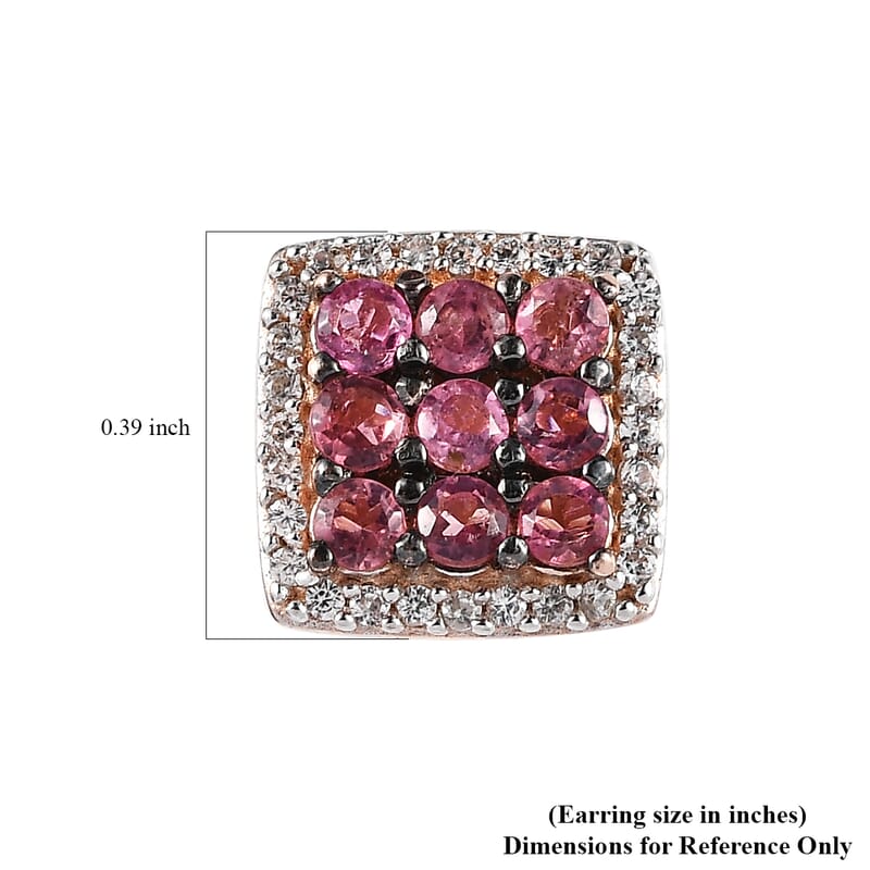 Premium Morro Redondo Pink Tourmaline and White Zircon Halo Stud Earrings in Vermeil Rose Gold Over Sterling Silver 0.90 ctw