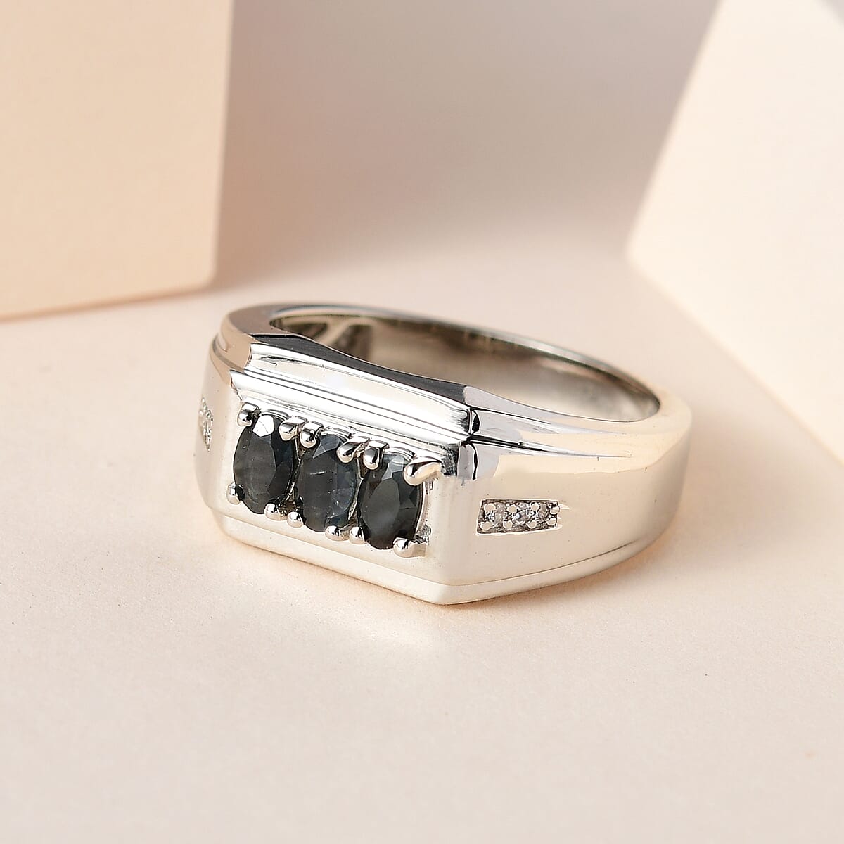 Narsipatnam Alexandrite and White Zircon Men's Ring in Platinum Over Sterling Silver 0.80 ctw image number 1