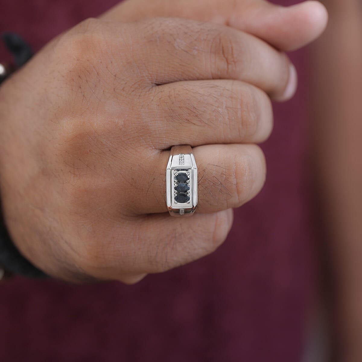 Narsipatnam Alexandrite and White Zircon Men's Ring in Platinum Over Sterling Silver (Size 11.0) 0.75 ctw image number 2