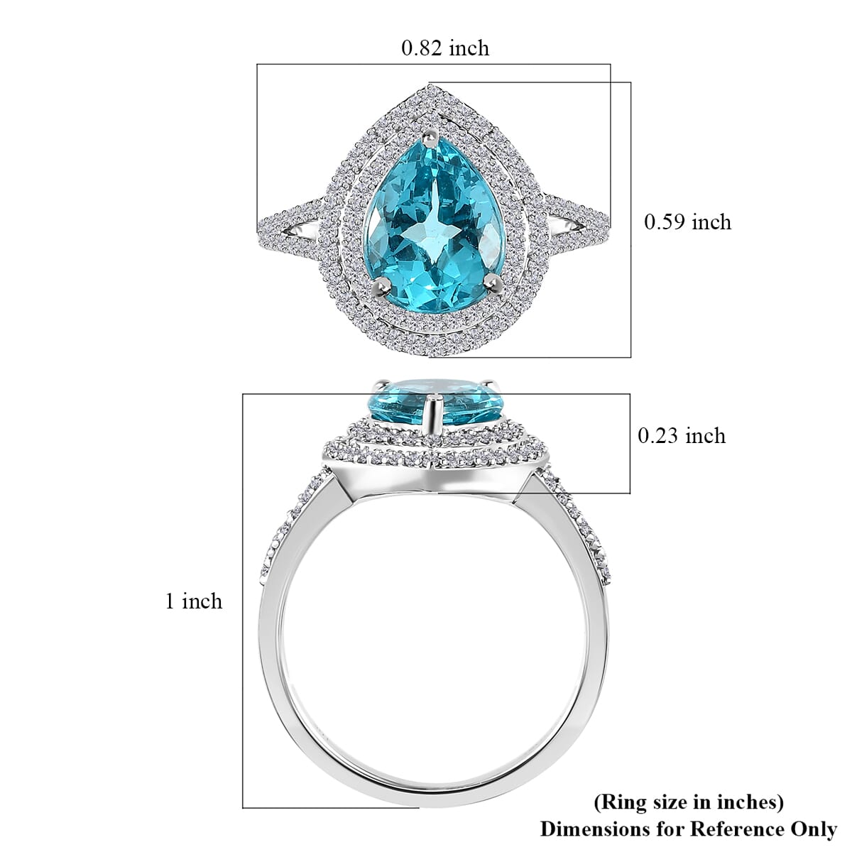 Luxoro 10K White Gold Premium Madagascar Paraiba Apatite and Moissanite Double Halo Ring 3.15 ctw image number 5