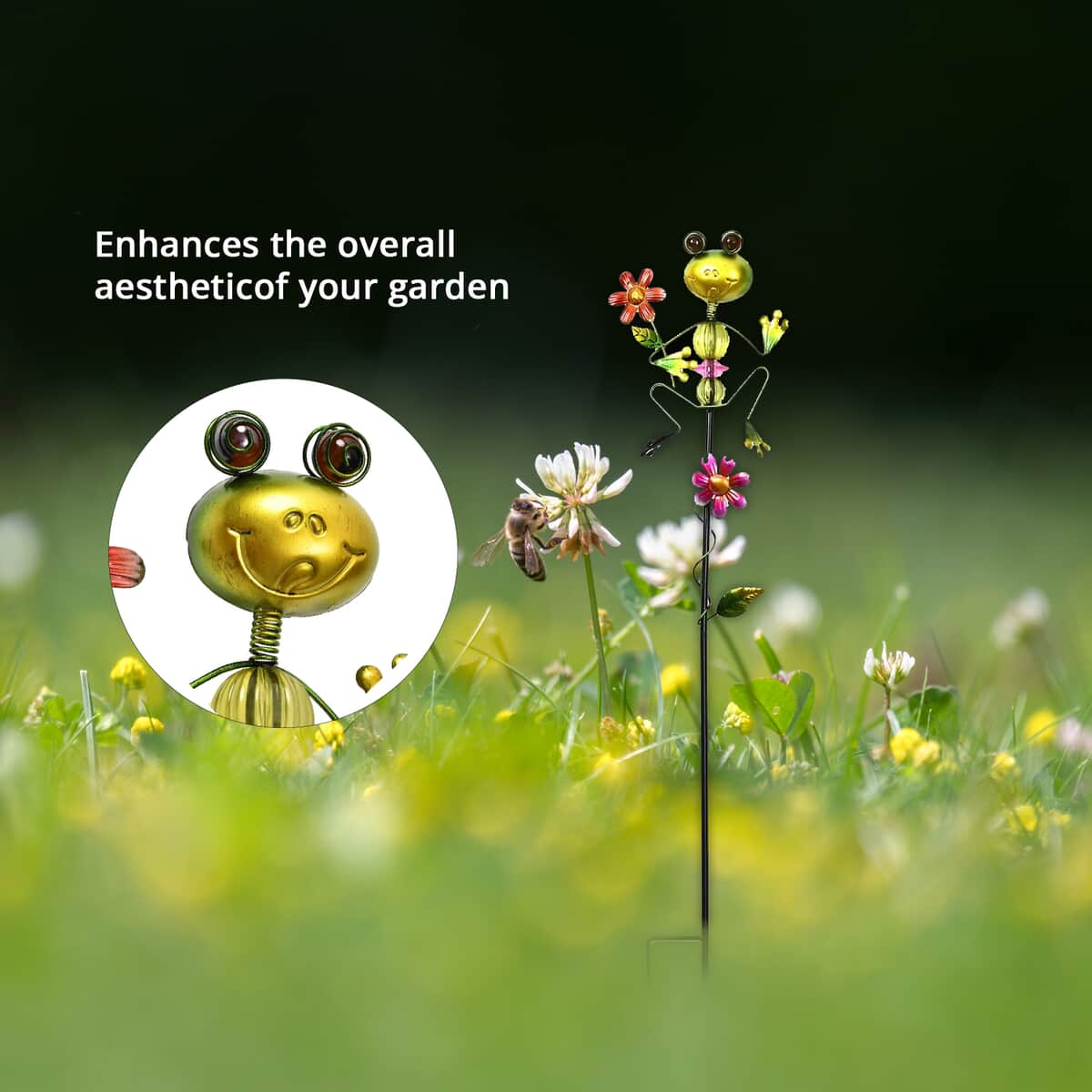Frog with Flower Pattern Outdoor Garden Stake Decoration Mothers Day - Green