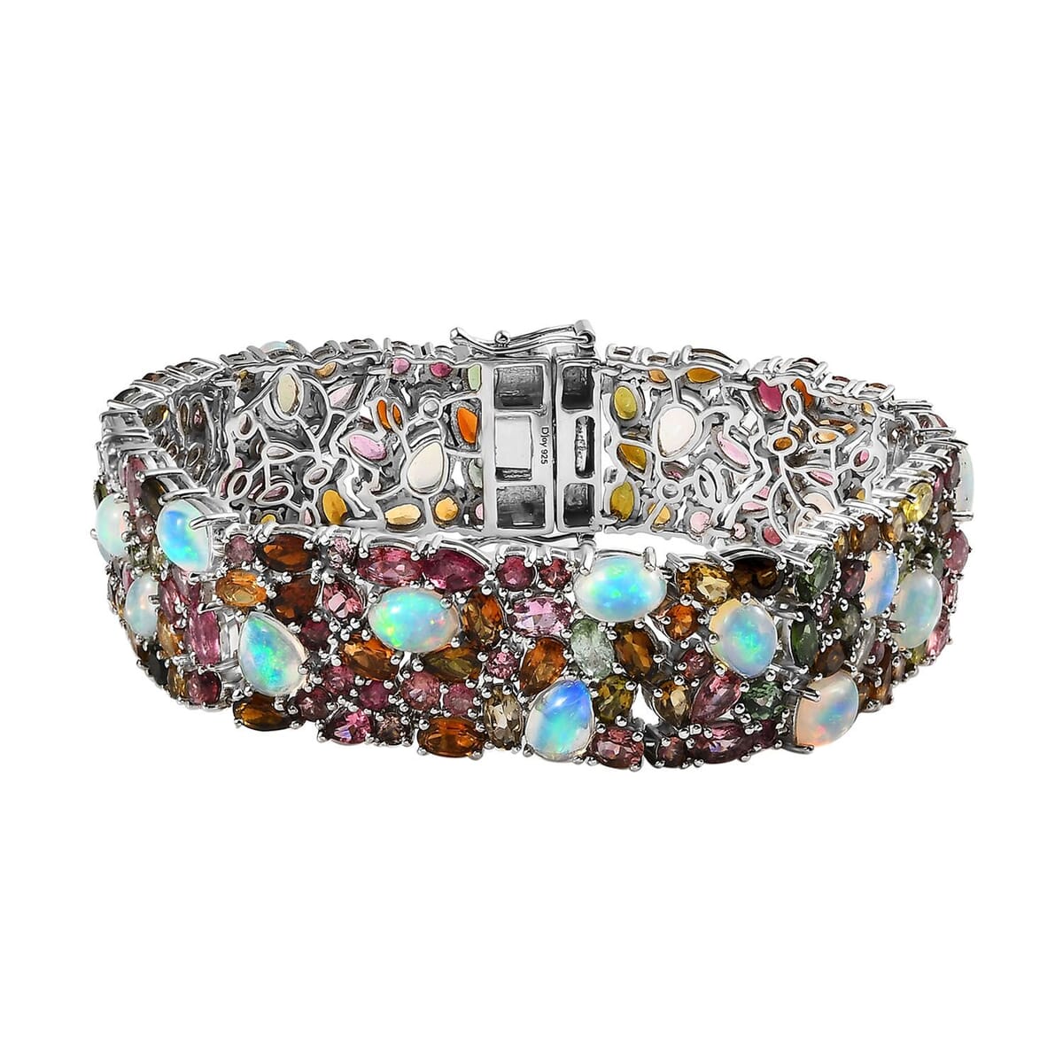 Premium Ethiopian Welo Opal and Multi-Tourmaline Bracelet in Platinum Over Sterling Silver (7.25 In) 37.65 ctw image number 0