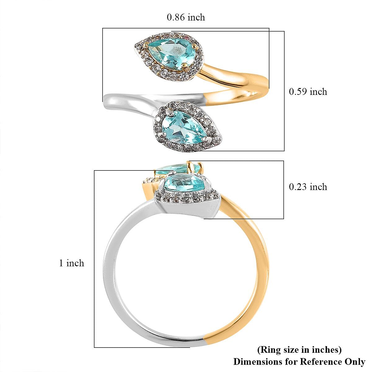 Madagascar Paraiba and Green Apatite, White Zircon Bypass Ring in Vermeil YG and Platinum Over Sterling Silver 1.15 ctw image number 5