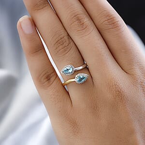 Madagascar Paraiba and Green Apatite, White Zircon Bypass Ring in Vermeil YG and Platinum Over Sterling Silver (Size 9.0) 1.15 ctw