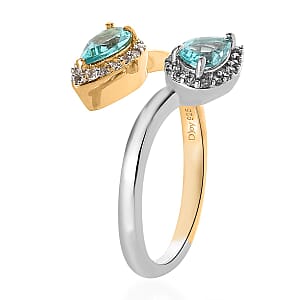 Madagascar Paraiba and Green Apatite, White Zircon Bypass Ring in Vermeil YG and Platinum Over Sterling Silver (Size 9.0) 1.15 ctw