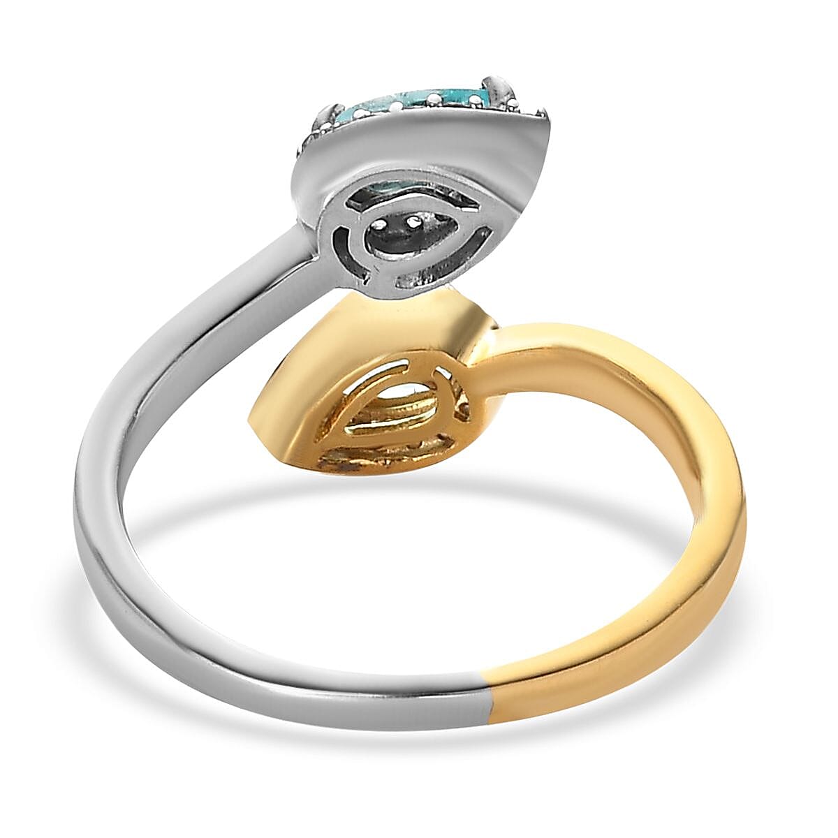 Madagascar Paraiba and Green Apatite, White Zircon Bypass Ring in Vermeil YG and Platinum Over Sterling Silver (Size 9.0) 1.15 ctw image number 4