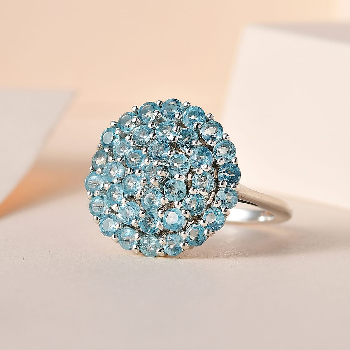 Madagascar Paraiba Apatite Floral Ring in Platinum Over Sterling Silver (Size 9.0) 2.00 ctw image number 1