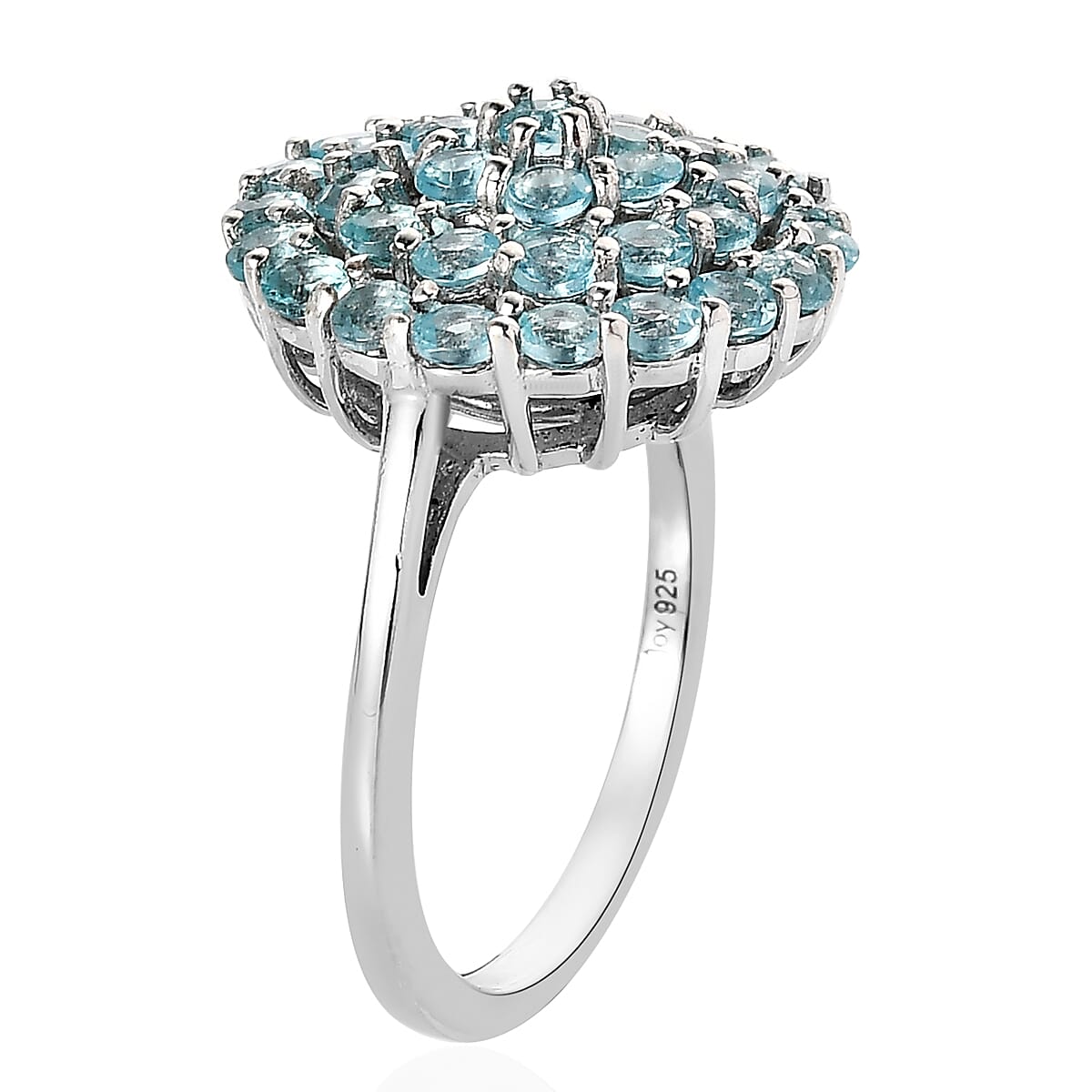 Madagascar Paraiba Apatite Floral Ring in Platinum Over Sterling Silver (Size 9.0) 2.00 ctw image number 3