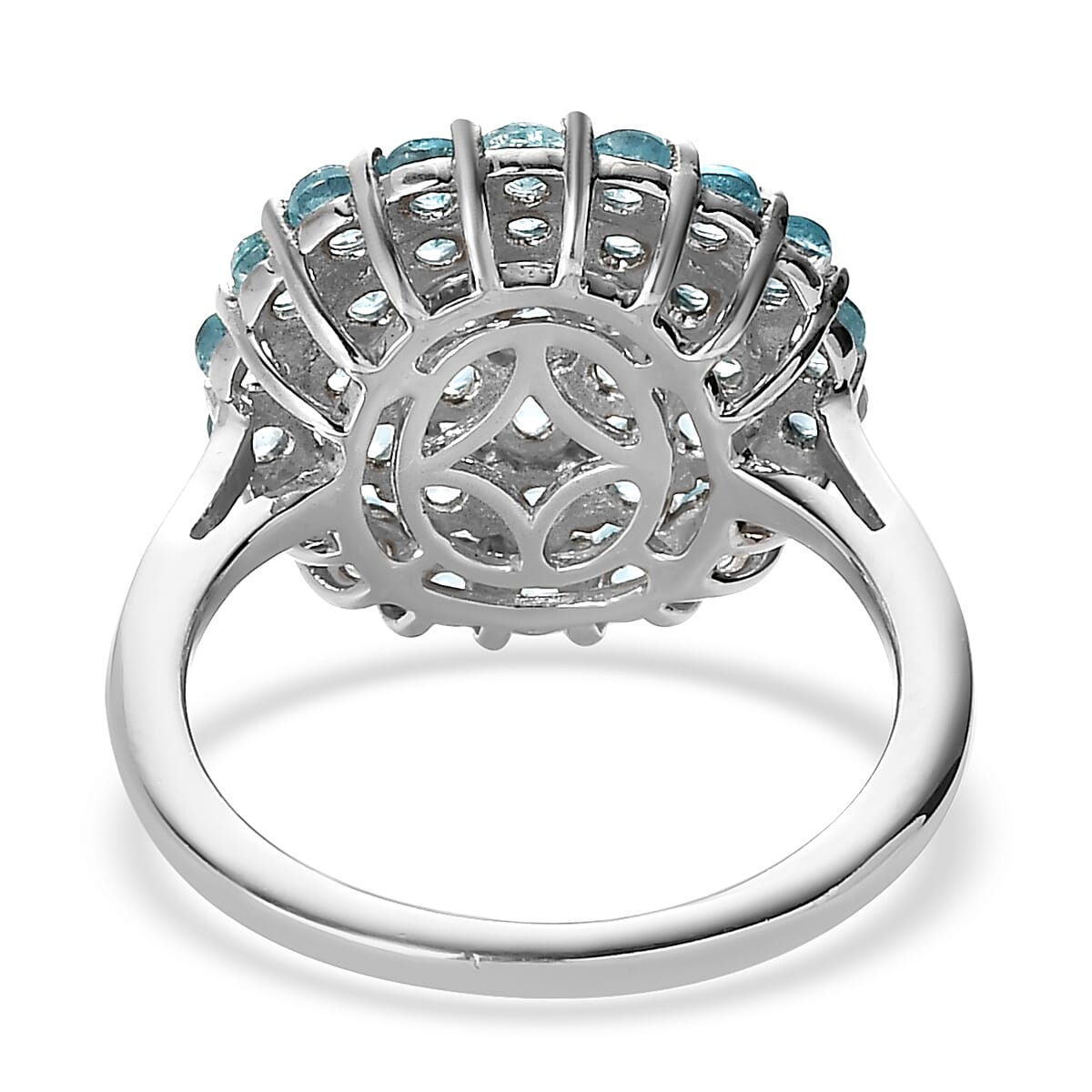 Madagascar Paraiba Apatite Floral Ring in Platinum Over Sterling Silver (Size 9.0) 2.00 ctw image number 4