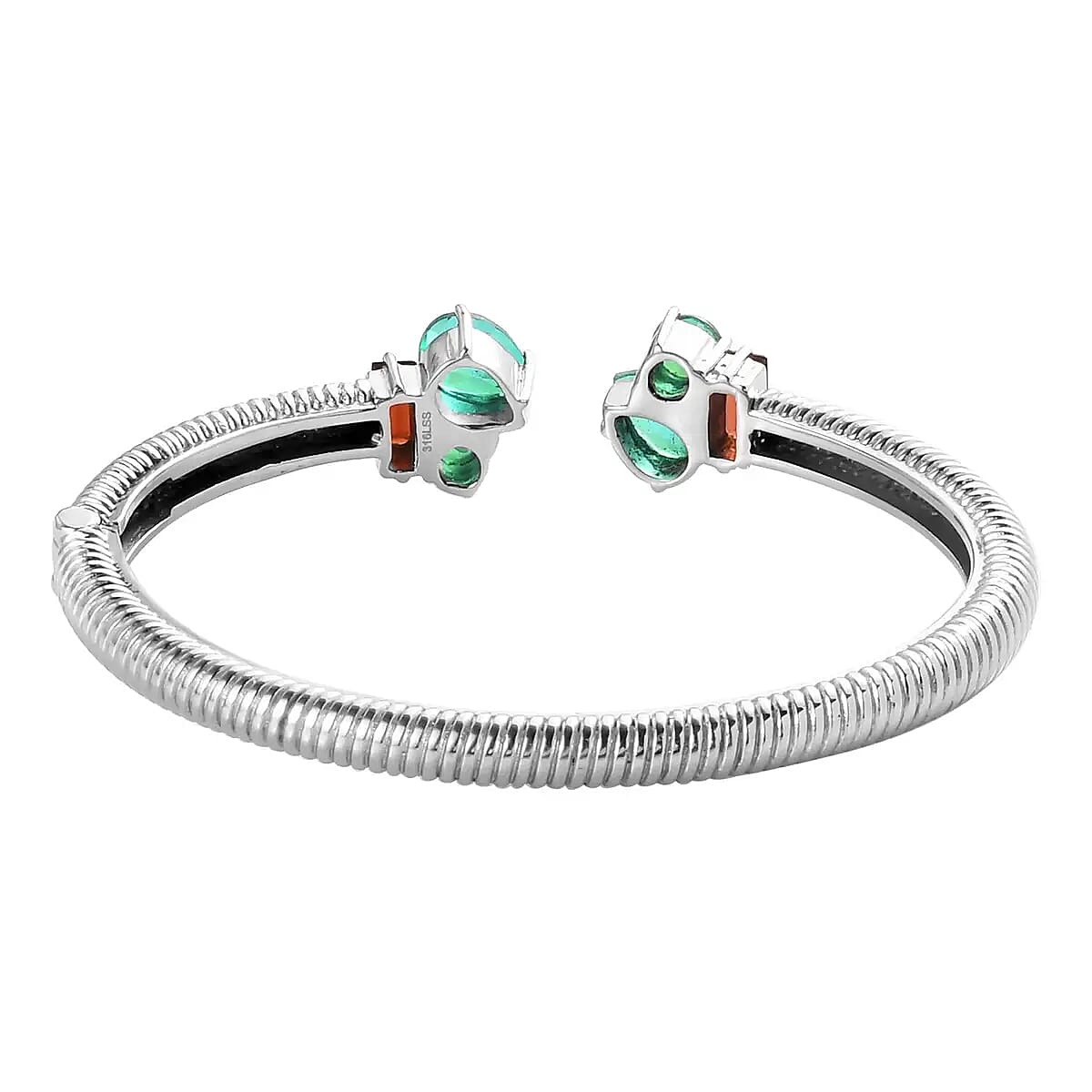 Peacock Quartz Triplet Cuff Bracelet ,Mozambique Garnet Accent Bracelet , Stainless Steel Bracelet , Durable Cuff Bracelet Tarnish-Free, Waterproof, Sweat Proof Jewelry (6.50 In) 6.75 ctw