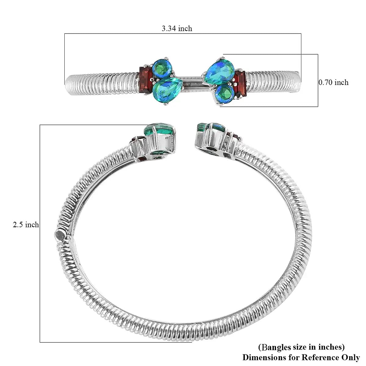 Peacock Quartz Triplet Cuff Bracelet ,Mozambique Garnet Accent Bracelet , Stainless Steel Bracelet , Durable Cuff Bracelet Tarnish-Free, Waterproof, Sweat Proof Jewelry (6.50 In) 6.75 ctw