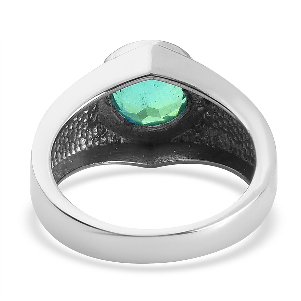 Peacock Quartz (Triplet) and White Zircon Men's Ring in Stainless Steel 3.15 ctw image number 1
