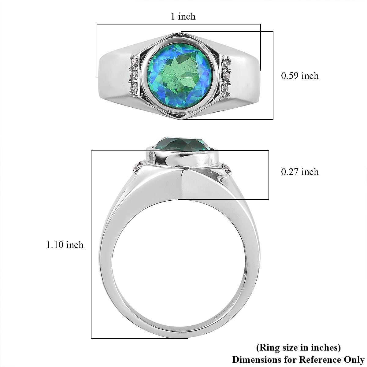 Peacock Quartz, White Zircon Men's Ring in Stainless Steel (Size 10.0) 3.15 ctw | Tarnish-Free, Waterproof, Sweat Proof Jewelry
