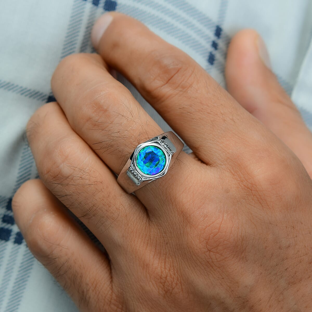 Peacock Quartz, White Zircon Men's Ring in Stainless Steel (Size 14.0) 3.15 ctw | Tarnish-Free, Waterproof, Sweat Proof Jewelry image number 1