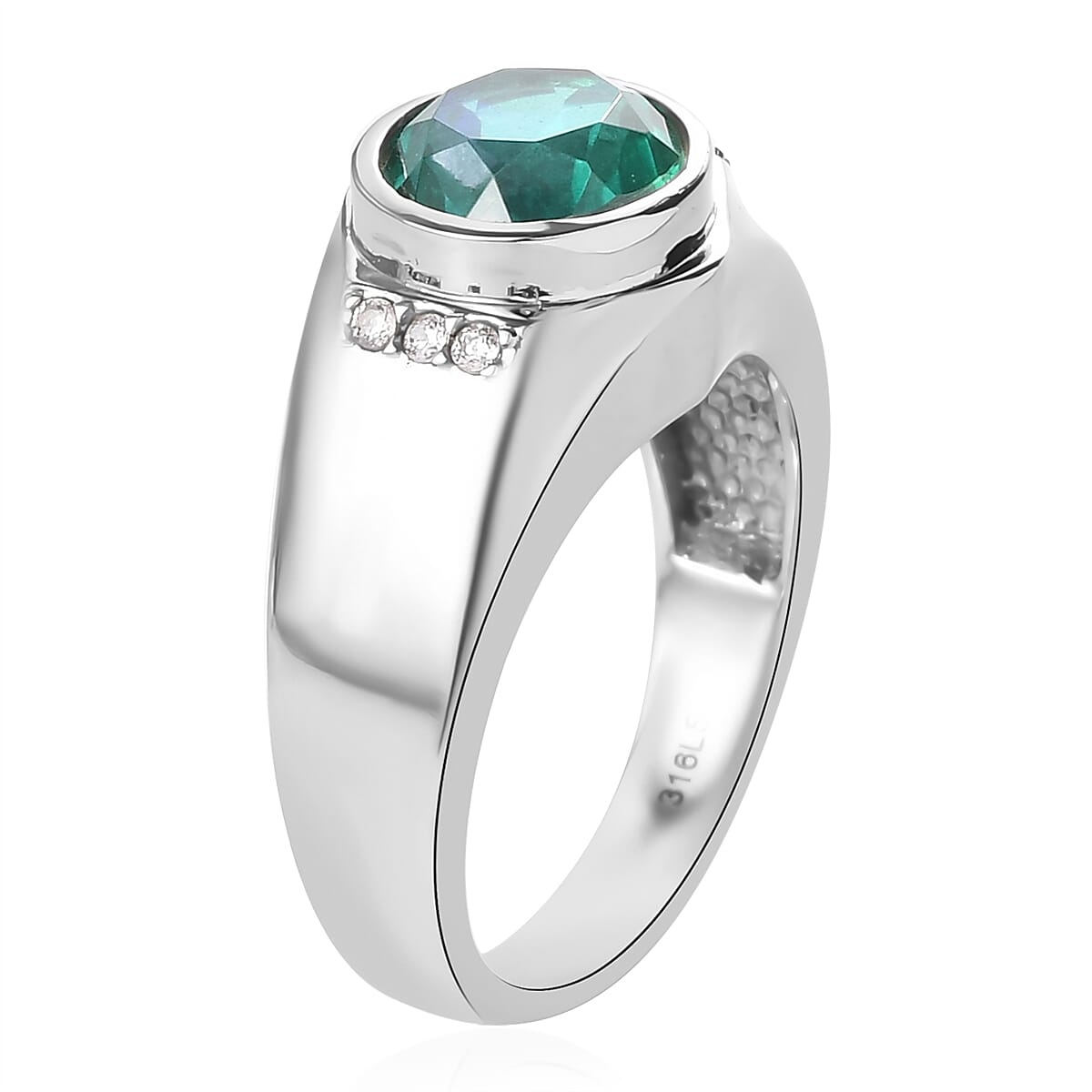 Peacock Quartz, White Zircon Men's Ring in Stainless Steel (Size 14.0) 3.15 ctw | Tarnish-Free, Waterproof, Sweat Proof Jewelry image number 3