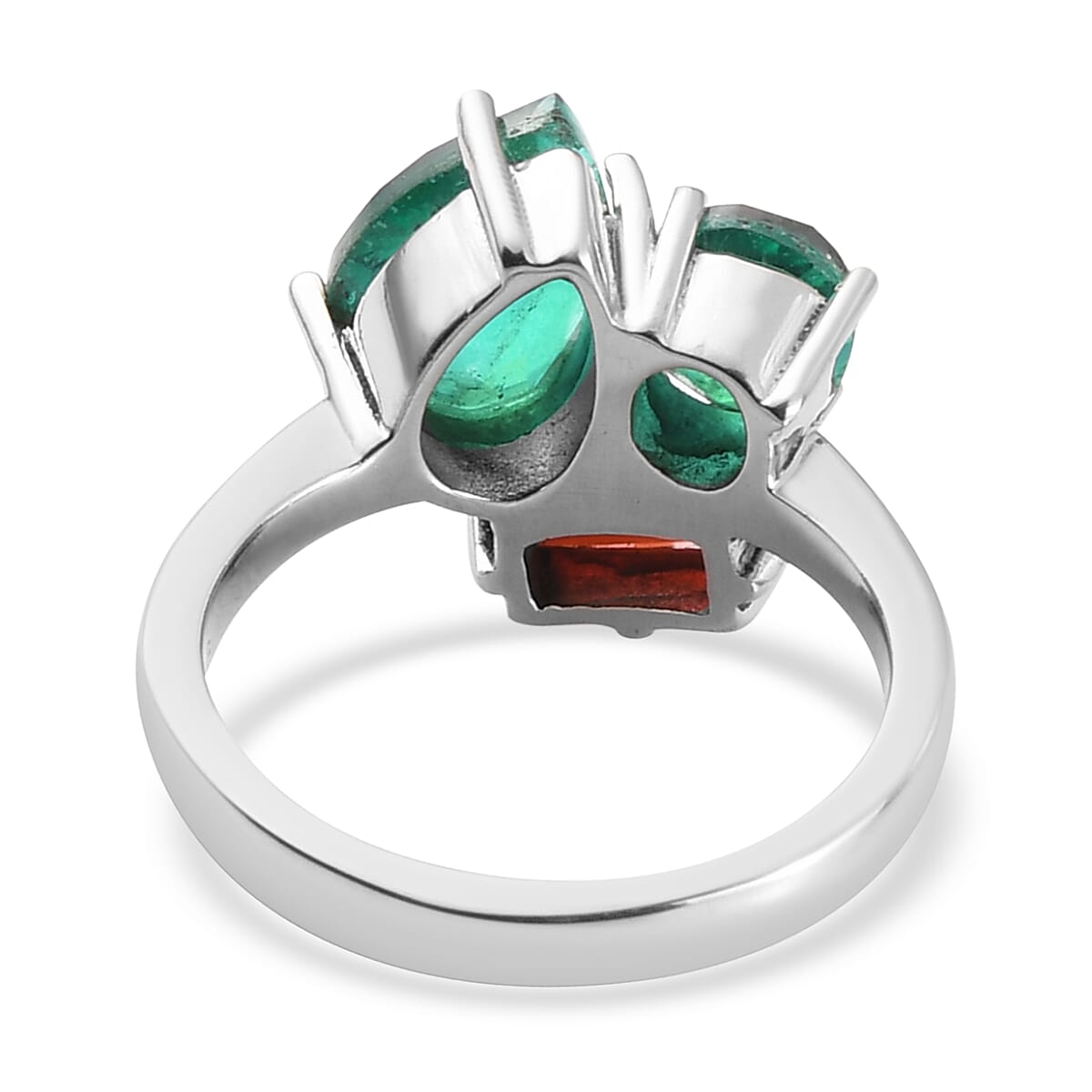 Peacock Quartz, Mozambique Garnet 3 Stone Ring in Stainless Steel (Size 8.0) 3.80 ctw | Tarnish-Free, Waterproof, Sweat Proof Jewelry image number 4