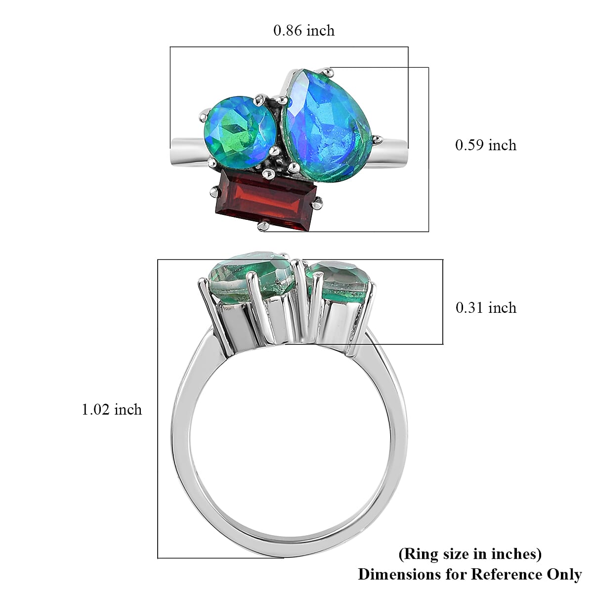 Peacock Quartz, Mozambique Garnet 3 Stone Ring in Stainless Steel (Size 8.0) 3.80 ctw | Tarnish-Free, Waterproof, Sweat Proof Jewelry image number 5