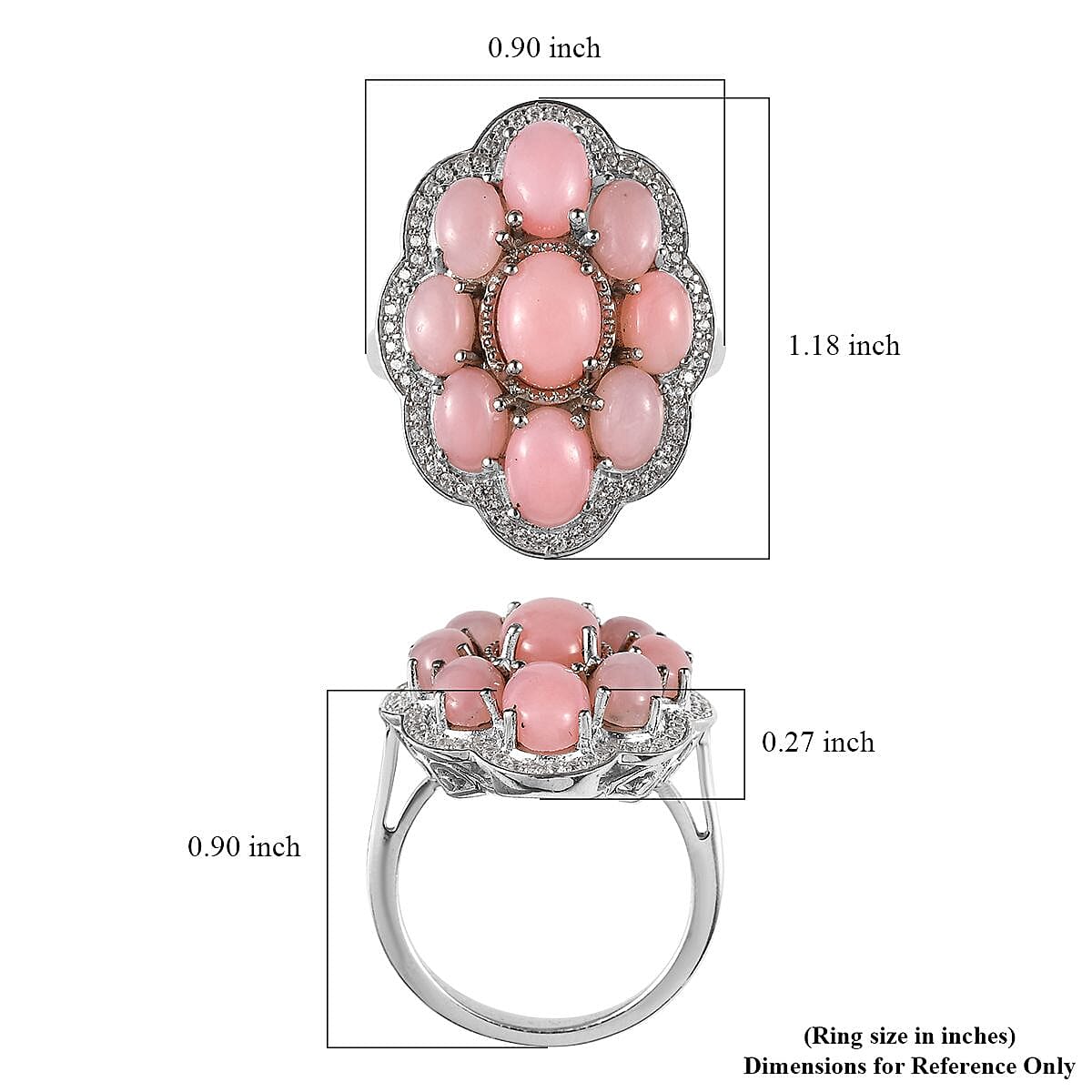 Premium Peruvian Pink Opal and White Zircon Floral Ring in Platinum Over Sterling Silver (Size 10.0) 6.65 ctw