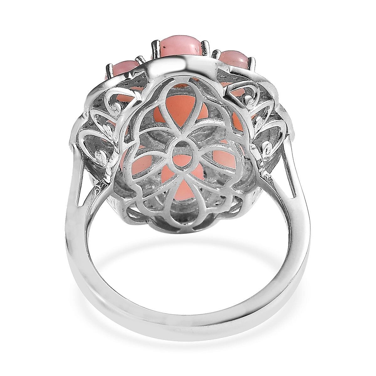 Premium Peruvian Pink Opal and White Zircon Floral Ring in Platinum Over Sterling Silver (Size 6.0) 6.65 ctw (Del. in 7-10 Days) image number 4