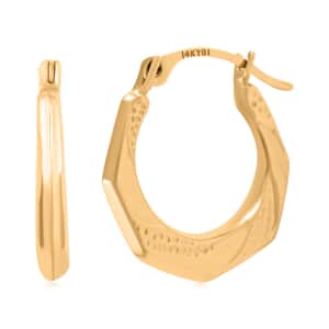 14K Yellow Gold 15X2MM Polished & Textured Octagonal Hoop Earrings