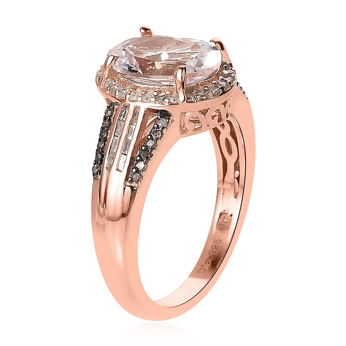 Pink Morganite, Natural Champagne and White Diamond Halo Ring in Vermeil Rose Gold Over Sterling Silver (Size 10.0) 2.65 ctw image number 3