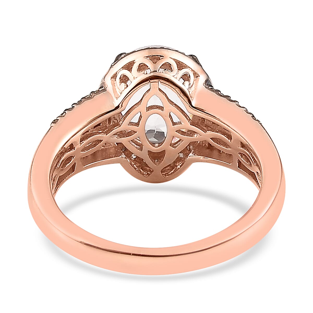 Pink Morganite, Natural Champagne and White Diamond Halo Ring in Vermeil Rose Gold Over Sterling Silver (Size 10.0) 2.65 ctw