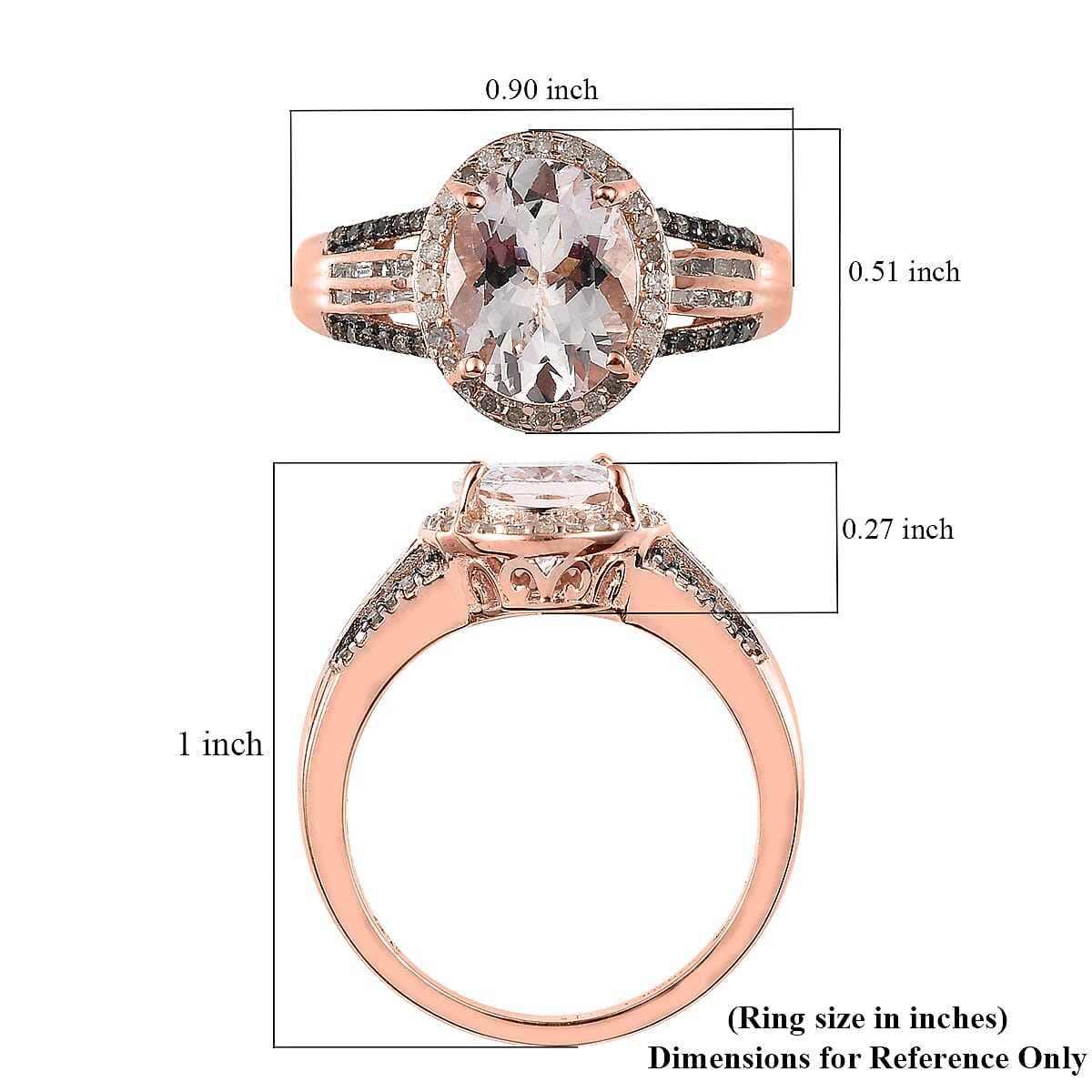 Pink Morganite, Natural Champagne and White Diamond Halo Ring in Vermeil Rose Gold Over Sterling Silver (Size 9.0) 2.65 ctw image number 5