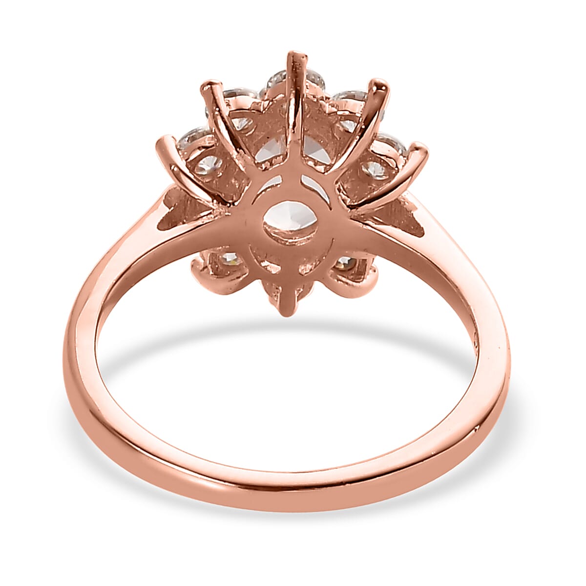 Pink Morganite and Moissanite Sunburst Ring in Vermeil Rose Gold Over Sterling Silver (Size 10.0) 1.35 ctw