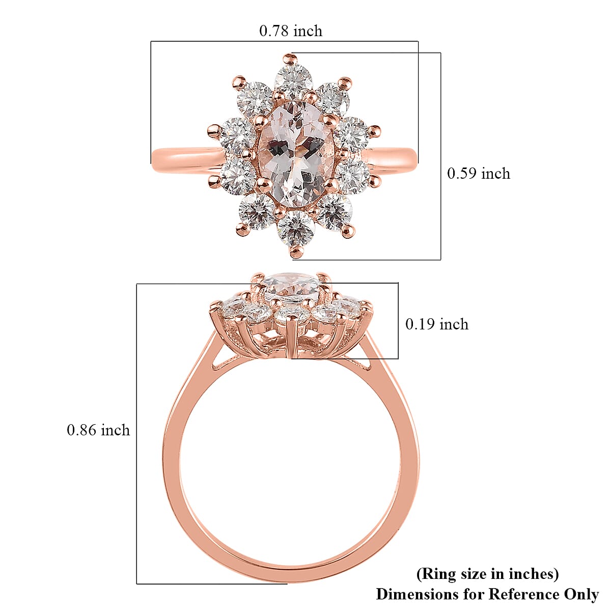 Pink Morganite and Moissanite Sunburst Ring in Vermeil Rose Gold Over Sterling Silver (Size 10.0) 1.35 ctw