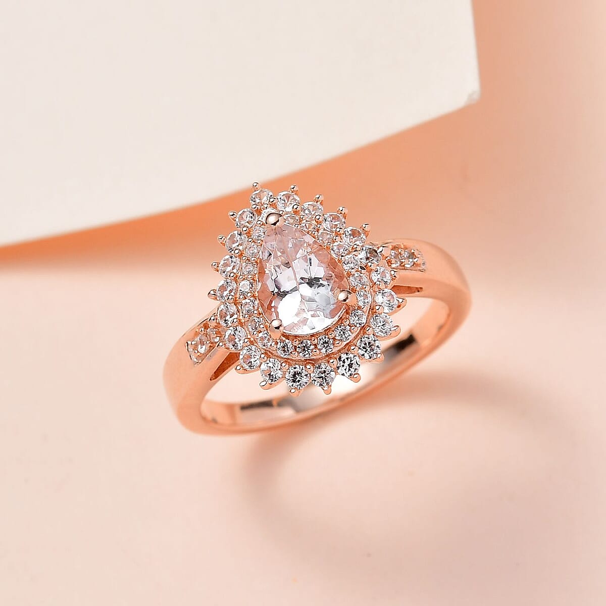 Pink Morganite and White Zircon Ring in Vermeil Rose Gold Over Sterling Silver 1.15 ctw image number 1