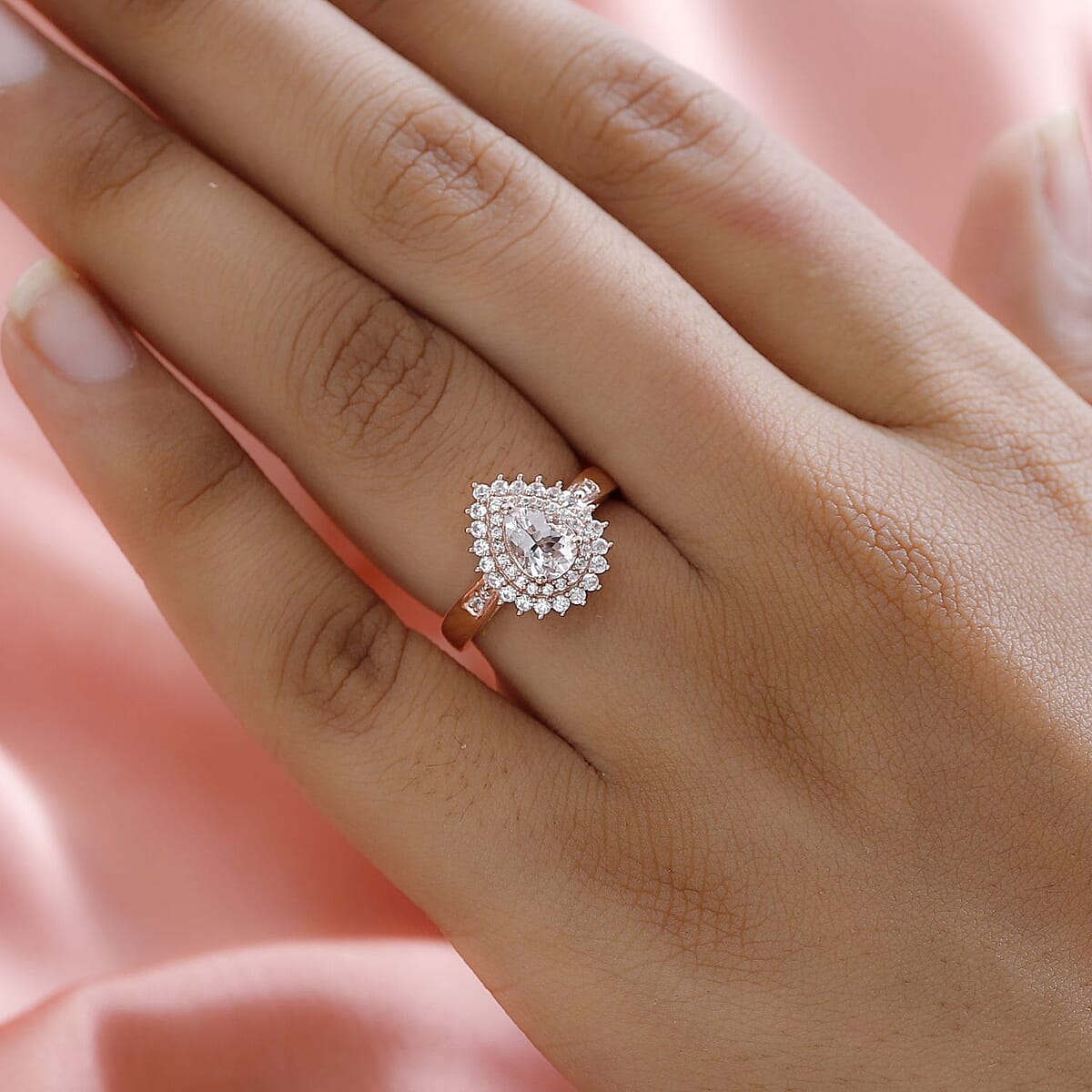 Pink Morganite and White Zircon Ring in Vermeil Rose Gold Over Sterling Silver 1.15 ctw image number 2