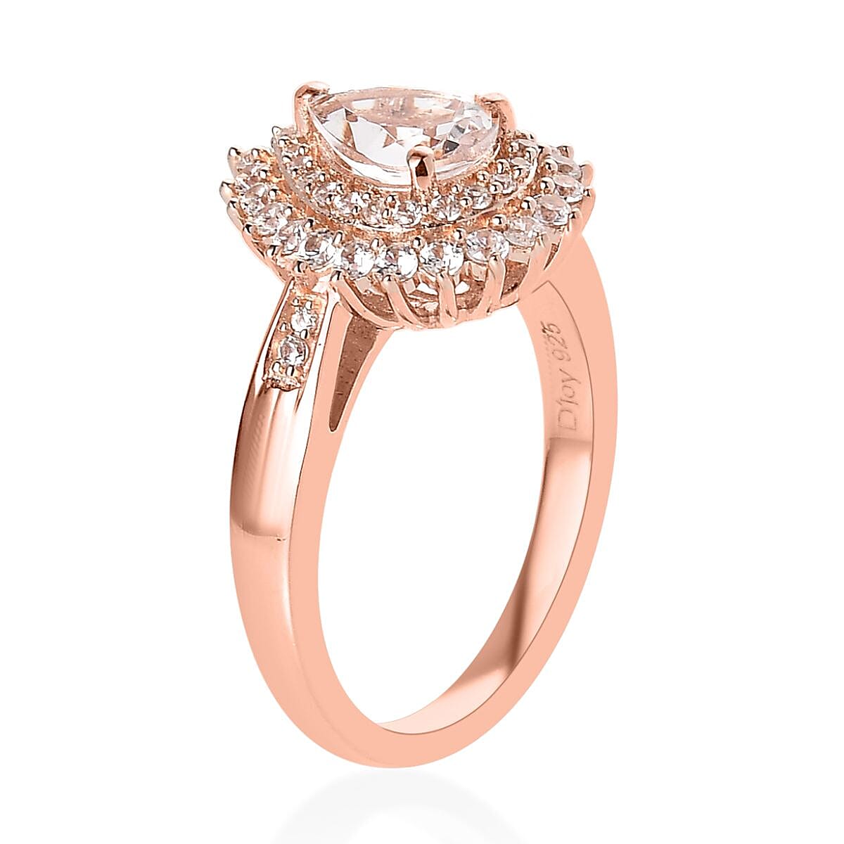 Pink Morganite and White Zircon Ring in Vermeil Rose Gold Over Sterling Silver 1.15 ctw image number 3